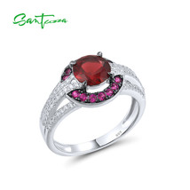 Silver Rings For Women Genuine 925 Sterling Silver Red Stones Solitaire Ring Gor - £37.37 GBP