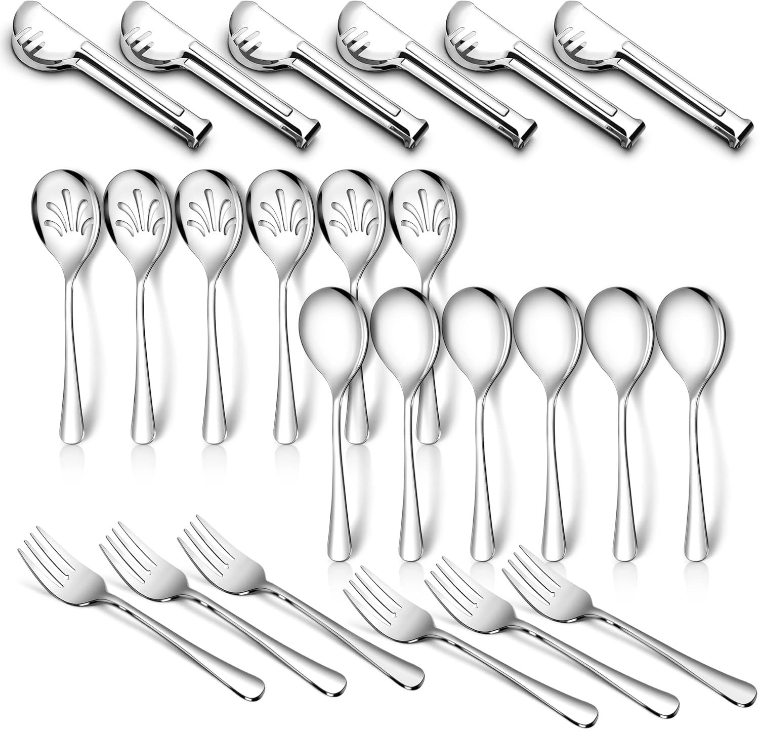 Teivio 24Pc Silver Stainless Steel Serving Utensils - 10&quot;, Forks &amp; 9.4&quot; ... - $34.94