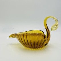 Swan Bowl Glass Figurine Vintage Art Amber Orange Candy Dish Decorative - $18.00