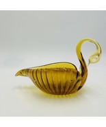 Swan Bowl Glass Figurine Vintage Art Amber Orange Candy Dish Decorative - $18.00