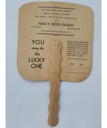 antique HAND FAN reading pa ABEL&#39;S SEED HOUSE last supper FARM SUPPLIES ... - £50.35 GBP