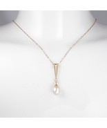 14K Gold Cultured 10 mm  Pearl Solitaire Pendant With Diamond Accent Fin... - $431.08 CAD