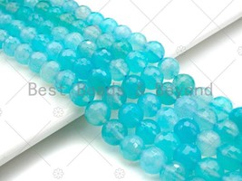 High-Quality Natural Blue Agate - 6/8/10/12mm Round Faceted Beads - Sku#UA191 - $8.00+