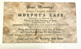 Vtg MURPHY&#39;S CAFE Ad card Colby Kansas KS &quot;Free cup of coffee &amp; free bubble gum - £10.91 GBP