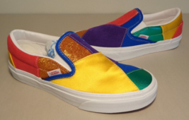 Vans Size 7 M X PRIDE Patchwork Leather Satin Slip On Sneakers New Men&#39;s Shoes - £90.87 GBP