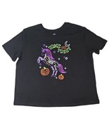 Girls Black &amp; Neon Unicorn Trick or Treat Halloween T-Shirt Tee Shirt Si... - £5.65 GBP