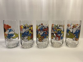 Vintage Hardee&#39;s Peyo Smurf Glasses 1982/1983 Wallace Berry Lot Of 5 - £21.68 GBP