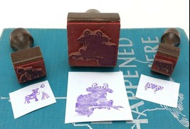 Vintage Wooden Handled Rubber Stamps Cow Dairy Themed Ace Stamps Set of 3  - £19.16 GBP