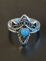Vintage Boho Turquoise Stone Silver Plated Woman Girl Ring Size 4.5 - £7.78 GBP