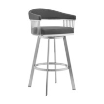 25" Gray And Silver Iron Swivel Backless Counter Height Bar Chair - $8,166.72 MXN
