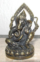 Vintage Brass Hindu Bronze Collectible Lounging Veena Ganesh Statue - $65.00