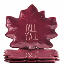 Rae DUNN Fall Yall Leaf Appetizer Plates set of 4 Magenta Artisan collection - £11.89 GBP