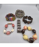 Stretch Bracelet Lot (6) Beaded Abalone MOP Shell Coir Nut Rhinestone - $464.71 MXN