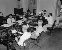 State Department teletype operators receive war news updates WWII Photo ... - $8.81+