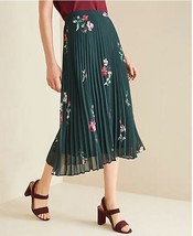 New Ann Taylor Women Green Floral Micro Pleat Chiffon Lined Flowy Midi Skirt 12 - £39.56 GBP
