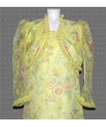 VTG Yellow Flocked Floral 2-Pc Sleeveless Dress &amp; Ruffle Cropped Jacket ... - $164.11 CAD