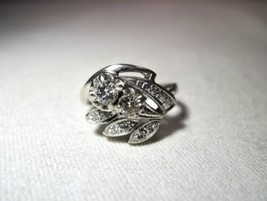 Vintage Antique Art Deco 14K White Gold Ladies 0.38TCW Diamond Cluster Ring K666 - £570.89 GBP