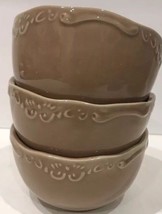 Casa Cristina CAFE 3-Fruit Bowls Embossed Brown Scalloped Ceramic Berry ... - $12.86