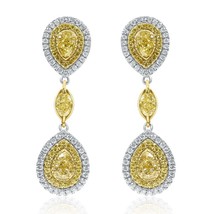 2.93 Ct Pear Oval Natural Fancy Yellow Diamond Dangle Earrings 18k White Gold - £5,089.01 GBP