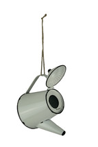 White Enamel Metal Rustic Tea Kettle Decorative Outdoor Hanging Birdhous... - $49.49