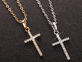 Cross Necklace, Christianity Necklace, Gold Cross Necklace, Diamond Cross Neckla - £22.46 GBP