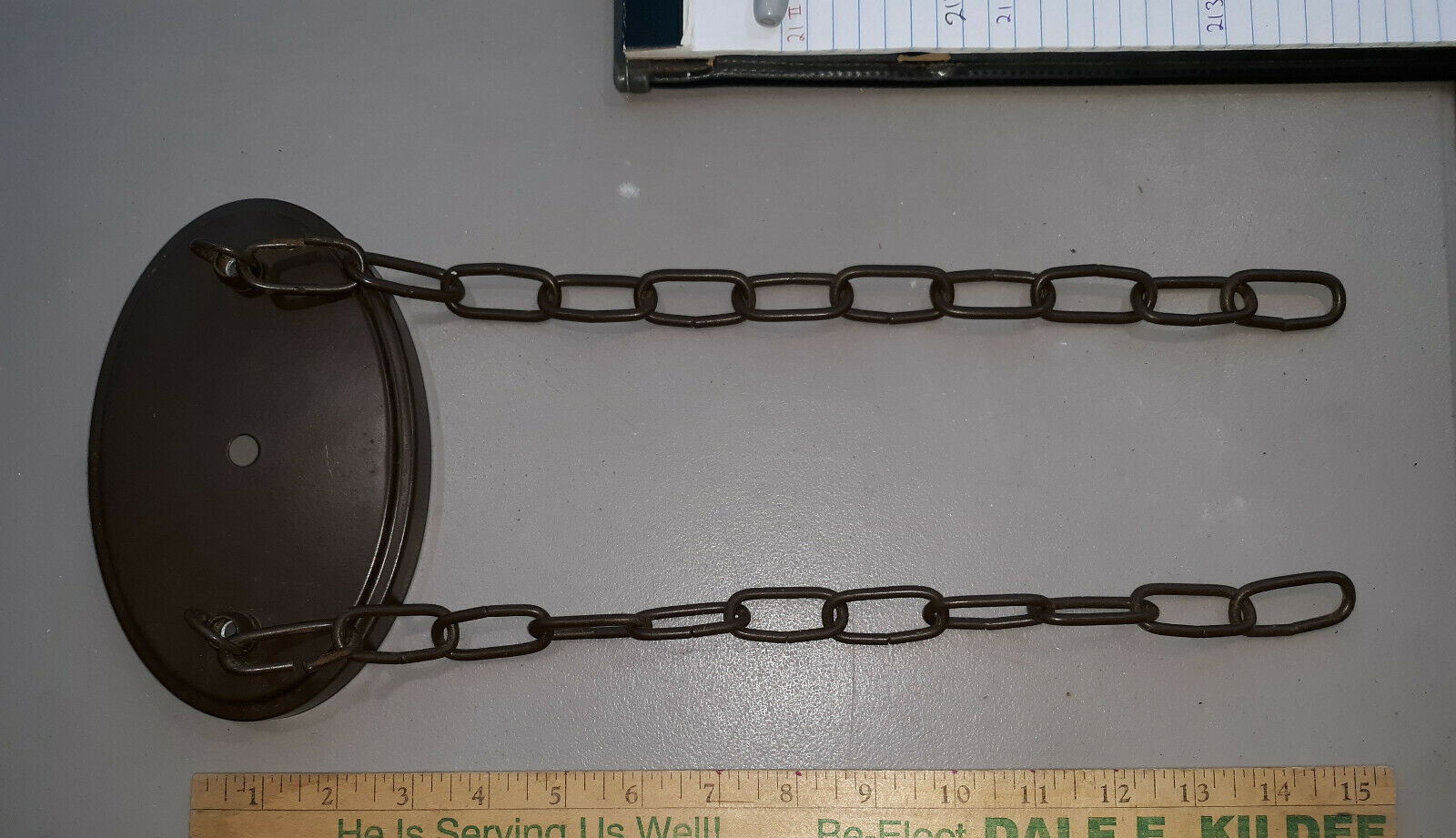 Primary image for 21II54 CHANDELIER DROP: OVAL BROWN ESCUTCHEON, 7" X 4-1/2", WITH DUAL 15" CHAINS