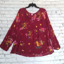 Old Navy Blouse Womens Large Tall Red Floral Boho V Neck Long Sleeve Peplum - $23.95