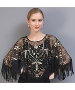 Sparkling Sequin Shawl with Tassels | Beaded Pearl Shoulder Wrap Flapper... - $60.31 CAD