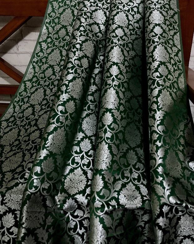 Primary image for Indian Banarasi Brocade Fabric Green & Silver Fabric Wedding Dress Fabric -NF670