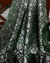 Indian Banarasi Brocade Fabric Green &amp; Silver Fabric Wedding Dress Fabric -NF670 - £5.89 GBP+