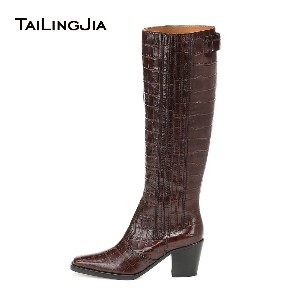 Texas Knee High Boots Block Heel boy Boots For Women 2024 Brown Western Woman Ta - $282.90