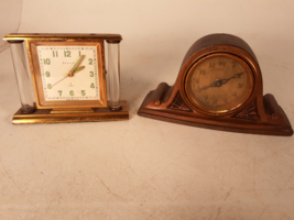 Estate Lot 2 Vintage Small Desk Clocks, Orblo 2 Jewels, No Name, For Parts - $17.60