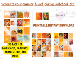 Mini book orange,50 mini sheets,landscapes,artistic paintings,printable stickers - £1.59 GBP