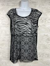 Edista Tank Top Zebra Print Sleeveless Blouse Casual Top XL Black Beige - $24.99