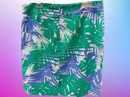 Ann Taylor Loft Lined Flat Front Back Zip Mini Green Floral Tropical Skirt 10 - £23.28 GBP