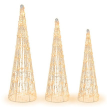 Set of 3 Pre-lit Christmas Cone Trees with Star Strings - Color: White - $123.18