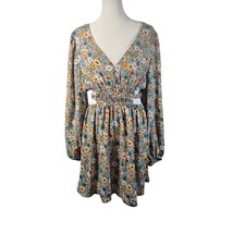 No Comment Womens L Floral Dress &amp; Side Waist Slits Puffy Sleeves Boho - $16.99