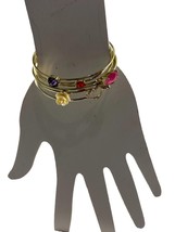 Set of 6 Thin Gold Tone Stackable Bracelets Bangles Rhinestones Hearts Rose - £14.87 GBP
