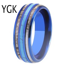 Wedding Band Rings Blue Tungsten Rings 8MM Width Antler Turquoise Inlay Ring Cha - £30.94 GBP