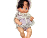 Vintage Baby Doll Hard Plastic 6in Purple Outfit Blue Eyes Brown Hair MC... - $10.97