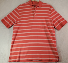 Land&#39;s End Polo Shirt Mens Size Medium Salmon Striped Short Sleeve Slit Collared - £11.42 GBP