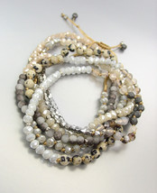 Urban Anthropologie Marble Agate Creme Silver Crystals Wrap Bracelet Necklace - £32.06 GBP