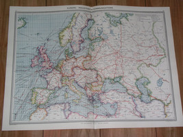 1908 Antique Map Of Europe Industry Transportation Germany Austria Hungary - $27.31