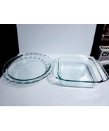2 Pc PYREX Glass Bakeware Light Blue Tint - Square 2 Qt Baker, 9.5&quot; Pie ... - £10.89 GBP