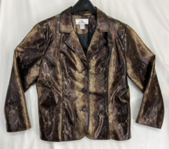 Erin London XL 90s Y2K Metallic Vintage Jacket Faux Snakeskin Collared Zip Front - £9.85 GBP