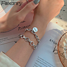 Foxanry 925 Stamp Thick Chain Bangles &amp; Bracelet Spring New Trendy Vintage Punk  - £9.77 GBP