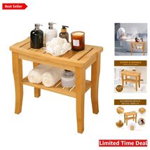 19 Inch 2-Tier Bamboo Shower Bench with Storage Shelf for Spa-Like Comfort - $99.94