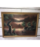 Asian Inspired Pagoda Fisherman Nautical Painting Art 21.75&quot; x 15.75&quot; fr... - $166.20 CAD