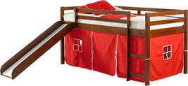 Donco Kids Low Loft Bed With Slide With Tent, Twin, Light Espresso/Red - £381.37 GBP