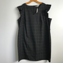 Ann Taylor LOFT PLUS Dress 22 Black Pane Check Ruffle Sleeves Zip Shift Zip Back - £19.86 GBP